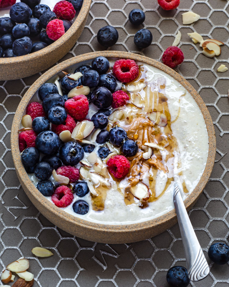 quinoa porridge in a bowl with fresh fruits