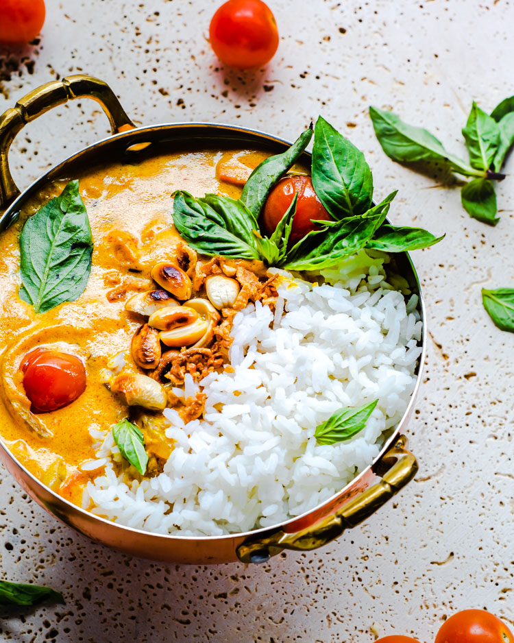 Tomato coconut Curry in a serving bowl