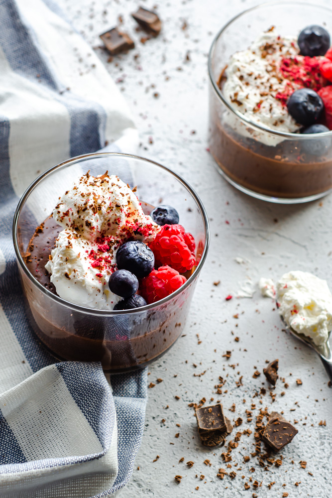 Chocolate Pudding in a glass bowl.