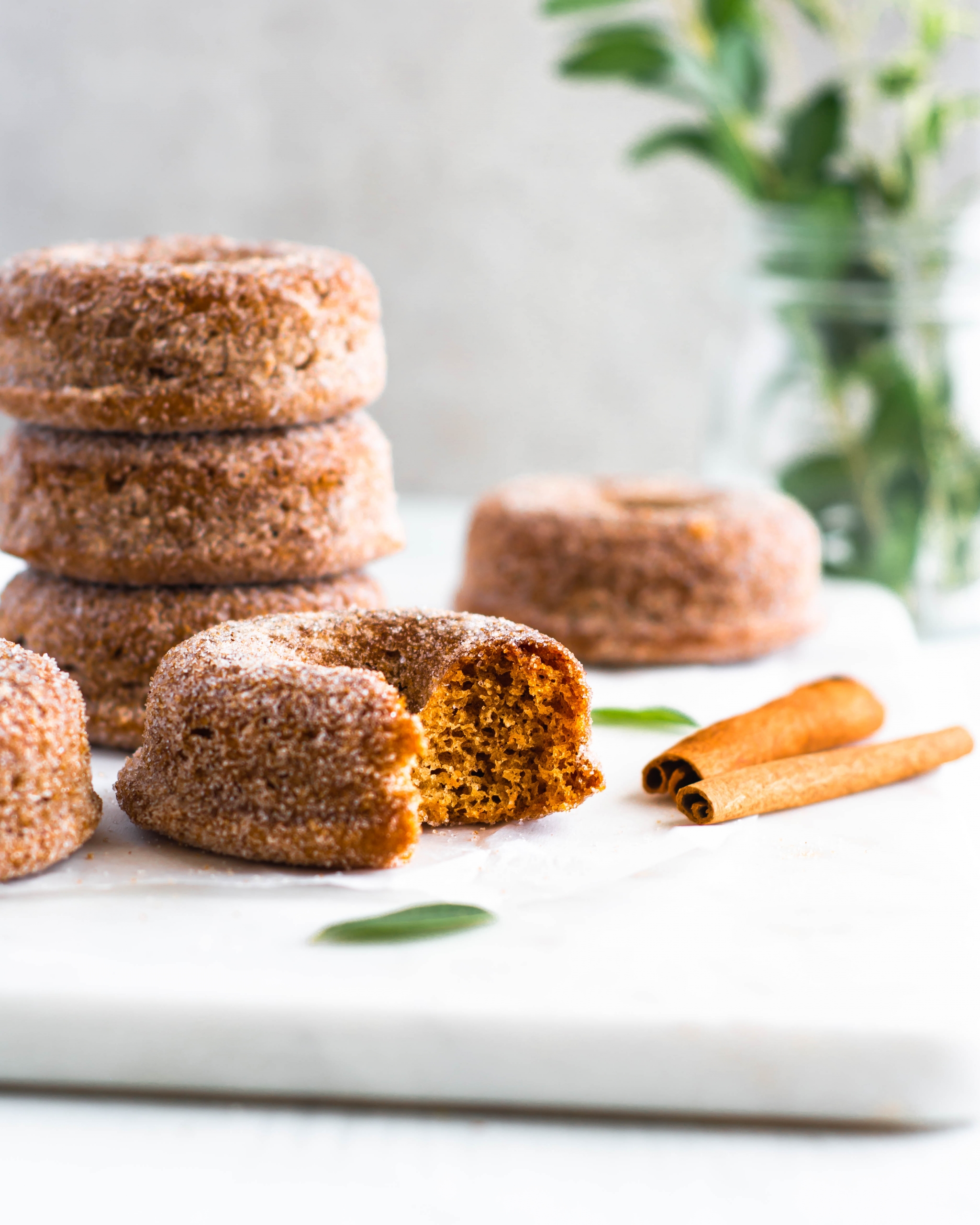 cinnamon sugar donuts in a stack
