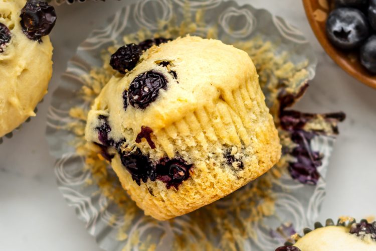 vegan blueberry muffins in muffin liner