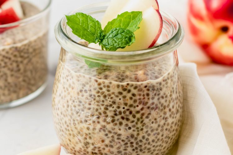 peach ginger chia pudding in a glass